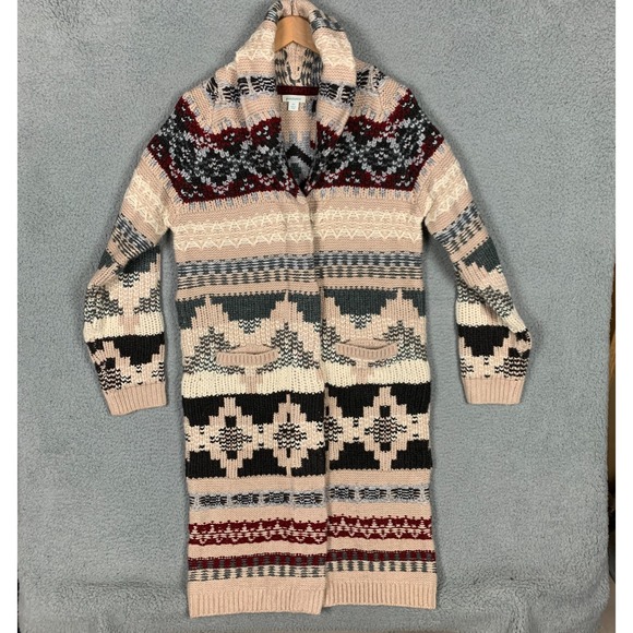 Sundance Juneau Skies Sweater Coat Women's XS Cream Fair Isle Longline Western - Picture 2 of 14